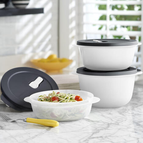 Tupperware Juego de 3 Store, Serve & Go Bowls Contenedores Store, Serve & Go (3)